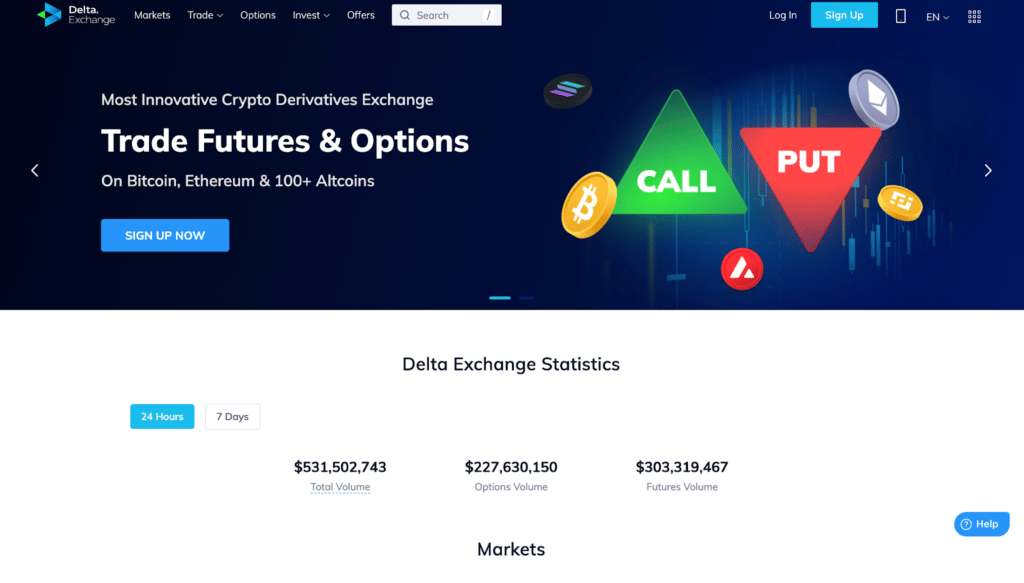 delta exchange landing page
