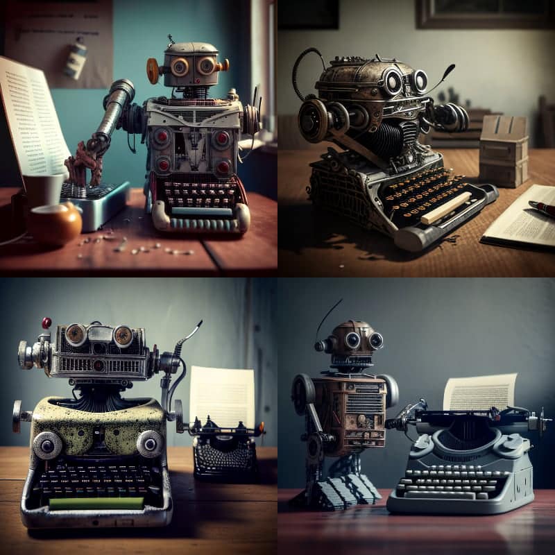 ai story generator robot typewriter midjourney